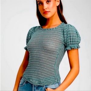 Free People puffed sleeve striped top. Size M. Excellent condition.